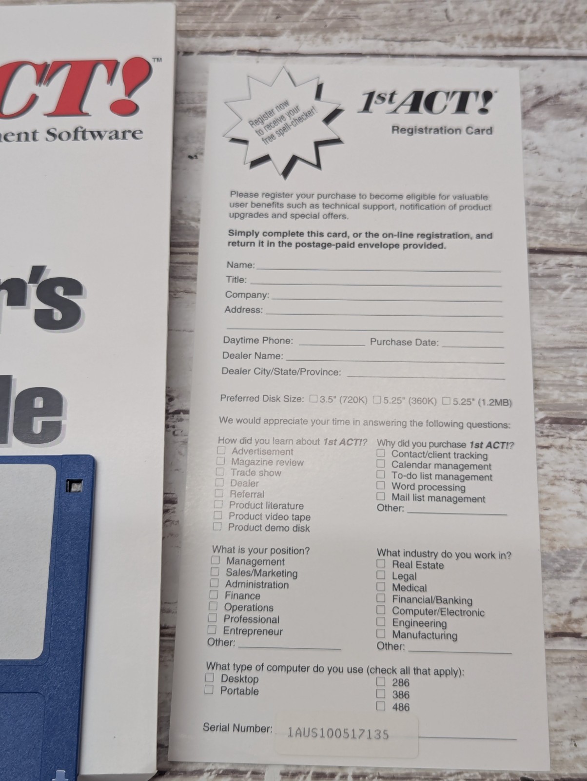 1st Act Contact Management Software Dos Version 1991 3.5 Floppy