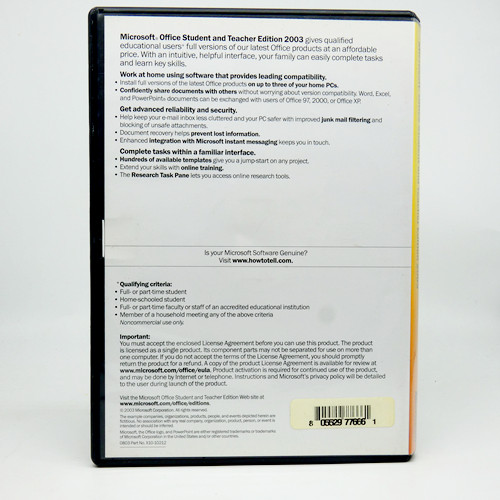 Microsoft Office 2003 Student and Teacher Edition Product Key & Disc Ex Cond