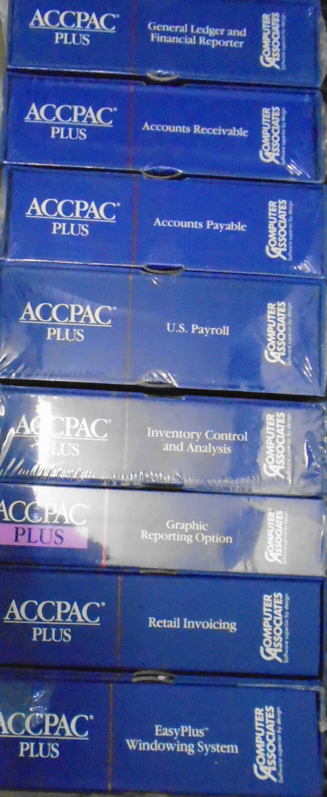 ACCPAC Plus by Computer Associates – GL, AR, AP, Payroll, Graphics… 1988 NEW
