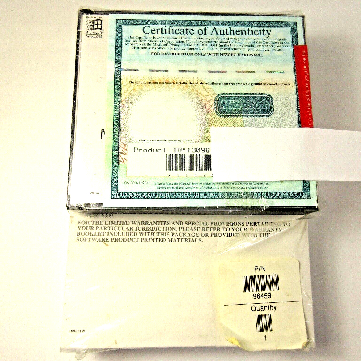1995 Microsoft Office Pro CD Sealed with Key Certificate & Bookshelf Manual NOS