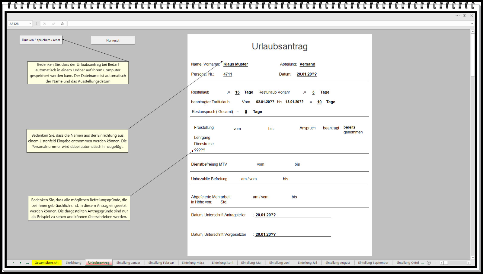 Personnel plan schedul occupancy plan machine occupancy holiday plan 2026 2027
