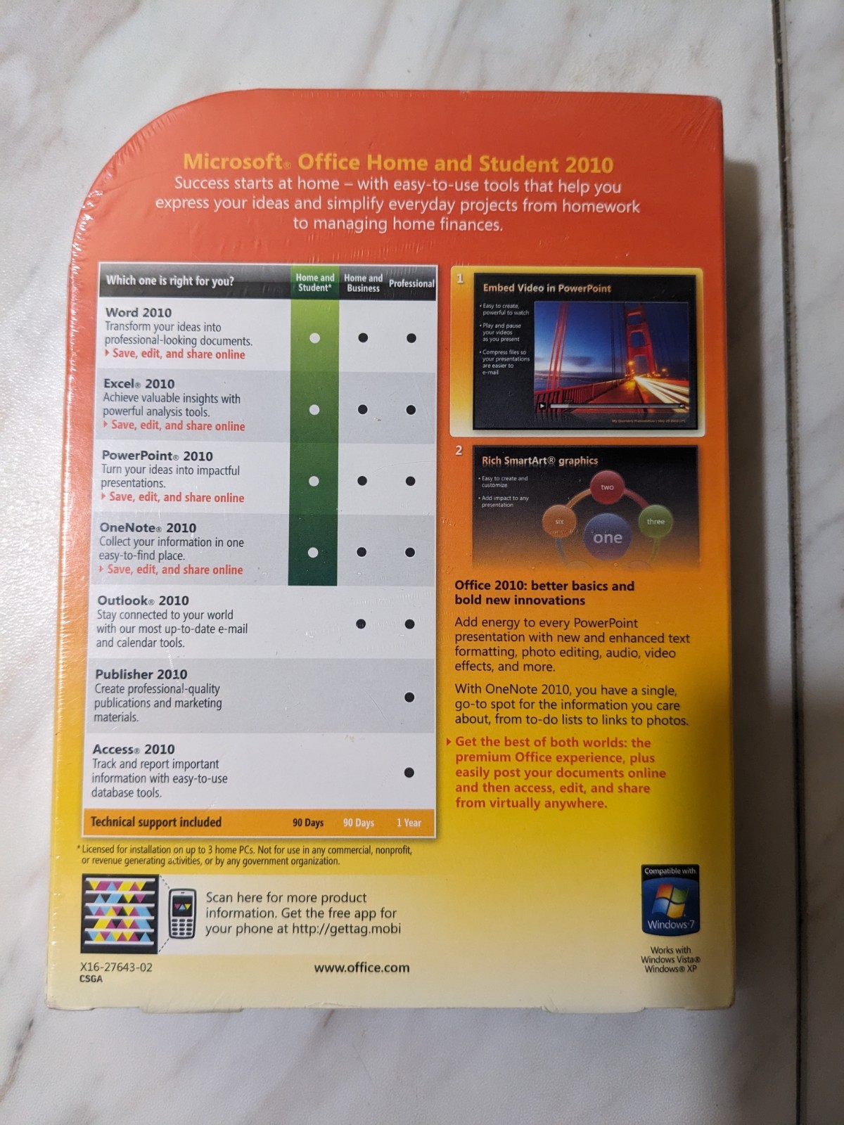 NEW SEALED Microsoft Office Home and Student 2010 for 3 PCs Military Edition