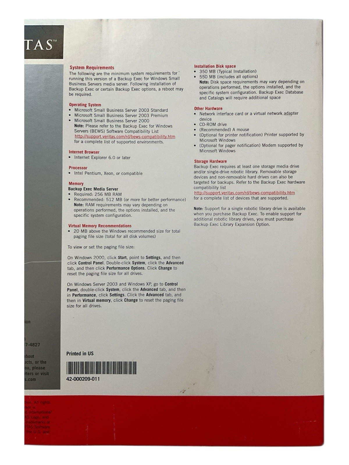 VERITAS Backup Exec 10.0 For Windows Small Business Servers READ DESCRIPTION