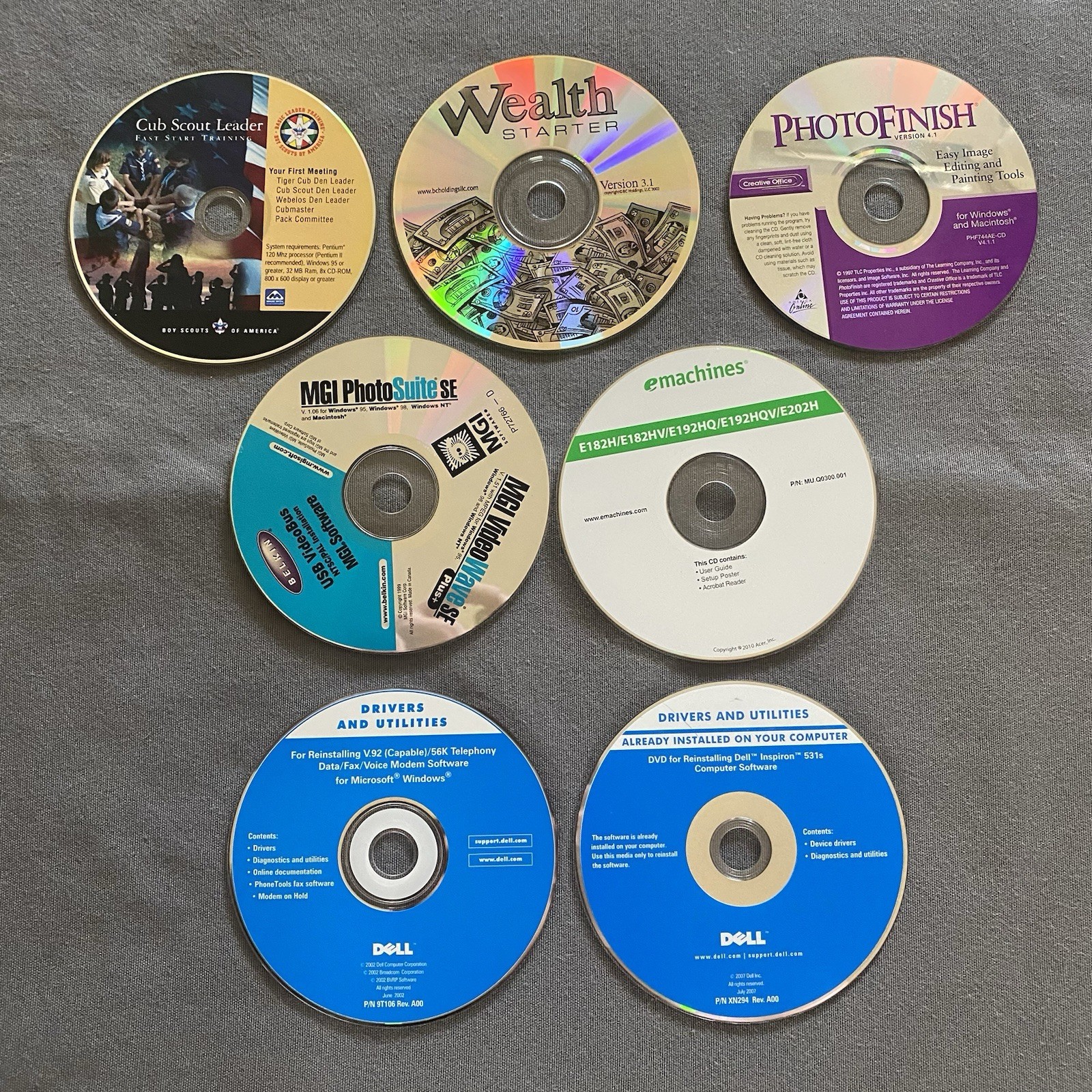 Computer Discs Lot Of 7 Dell HP Emachines MGI Photo Finish – Untested – Tech
