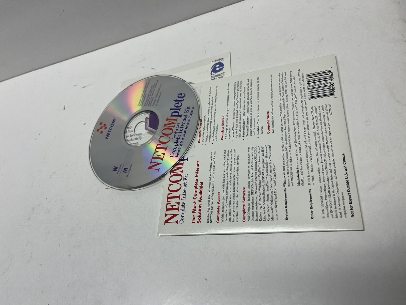 NetComplete Complete Internet Kit 1996 Windows & Macintosh CD with instructions