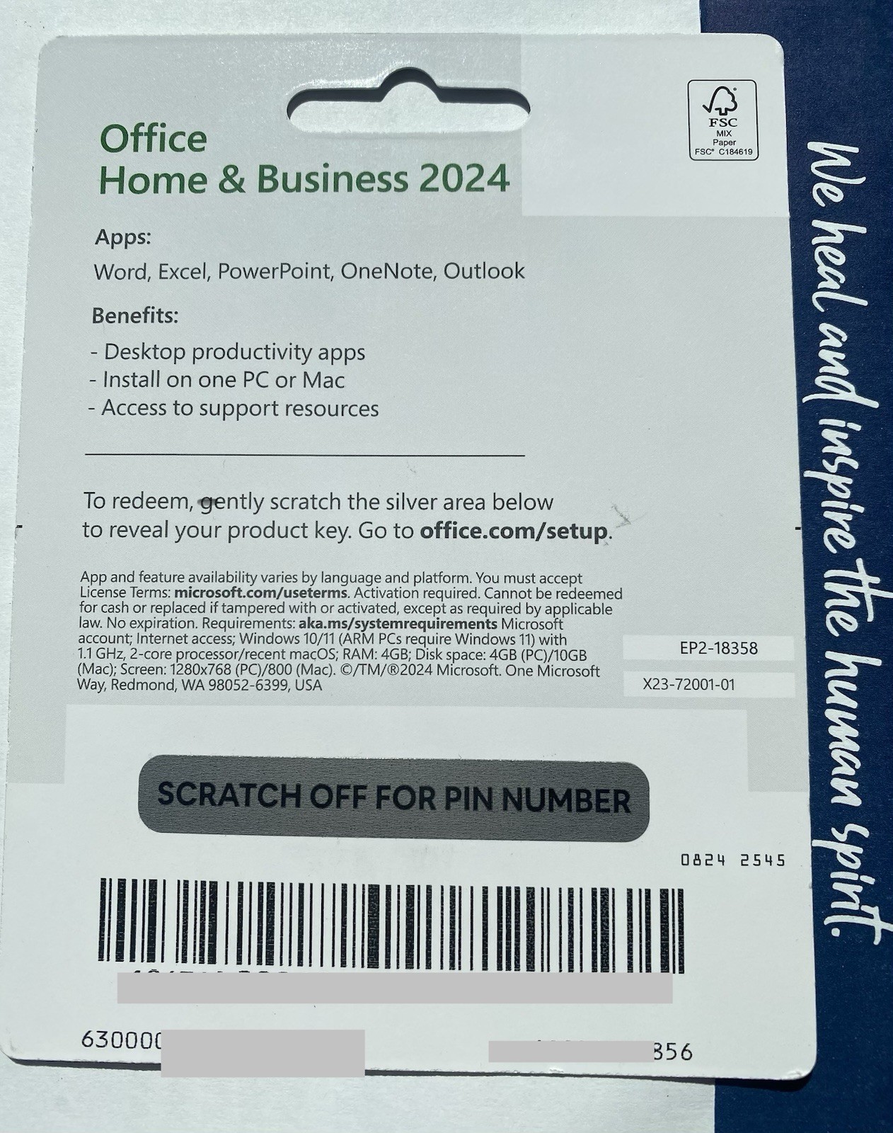 Microsoft Office Home & Business 2024 Product Key Card for Win/Mac, 1 Device