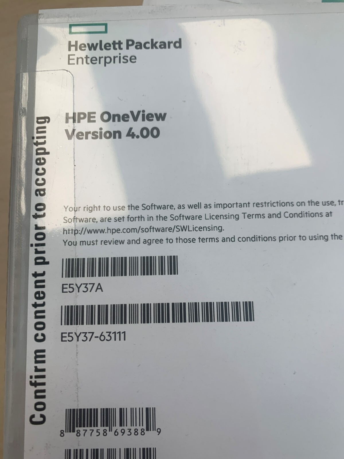 HP E5Y37A – HP OneView Media Kit Phys No Lic Version 4.00 NEW UNOPENED