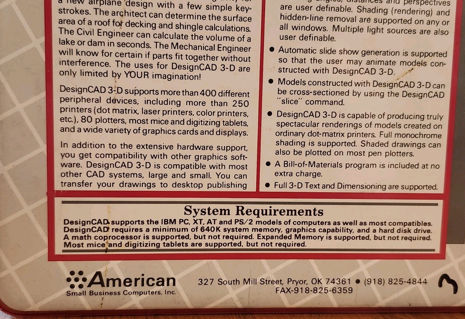 Design CAD DesignCAD 3-D System Software Floppy Disk IBM