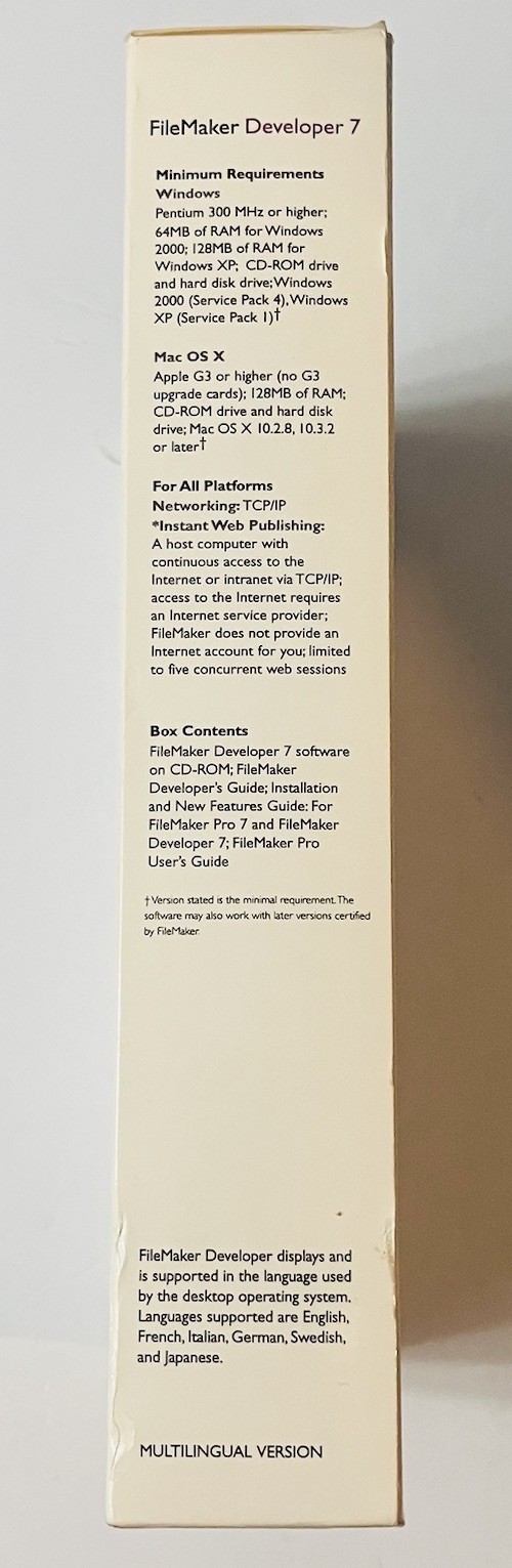 FileMaker Developer 7 Complete Box Set CD Manuals Mac Windows 2004 Database