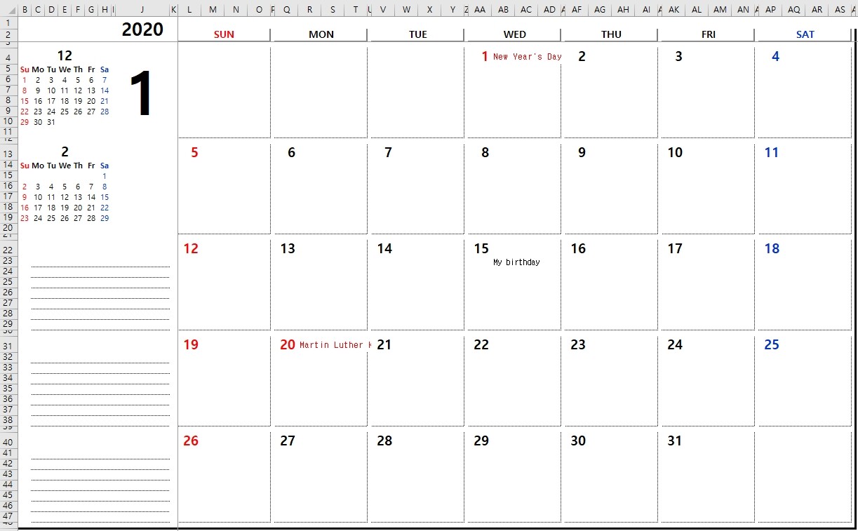 Excel Calendar Planner 2020ver For scheduling