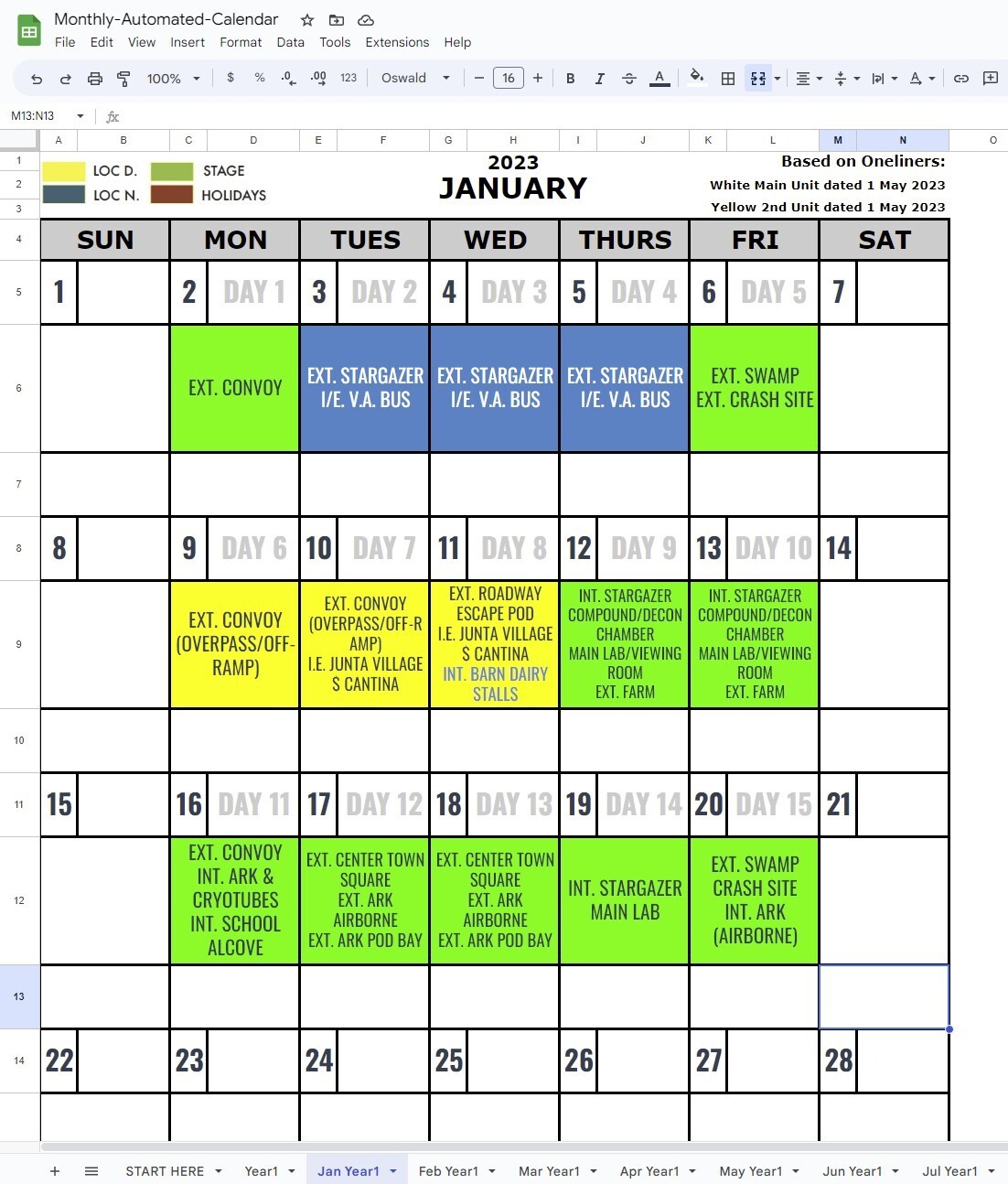 Calendar Template for Google Sheet