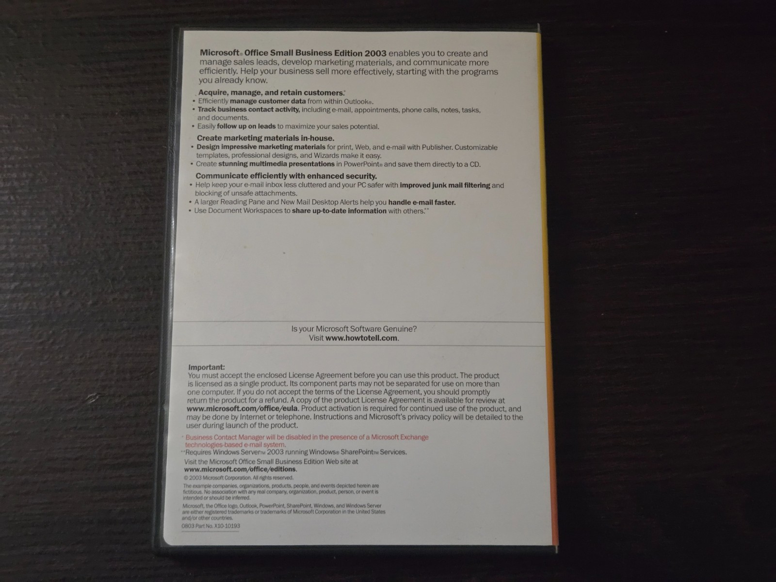 Microsoft Office Small Business Edition 2003 Complete w/ Disc Manual Product Key