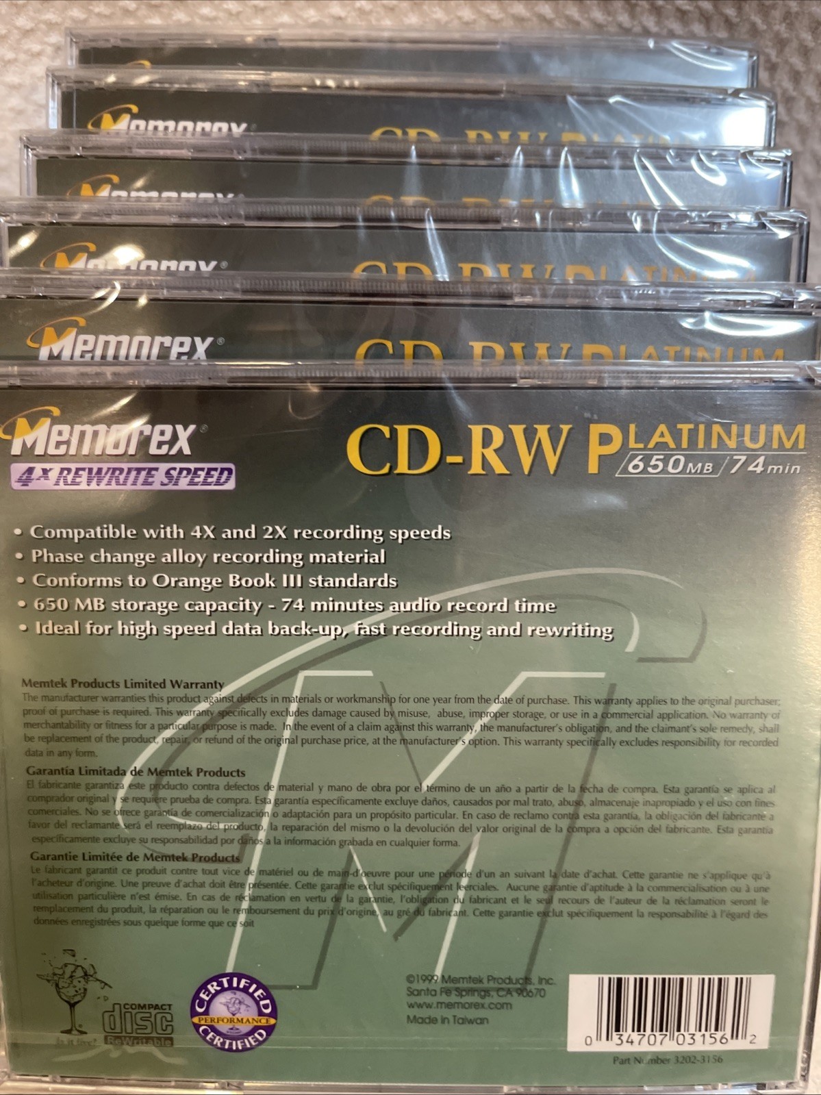 Memorex CD-RW Platinum 650MB 74min Vintage Blank Media Lot of 6 Rewritable, New