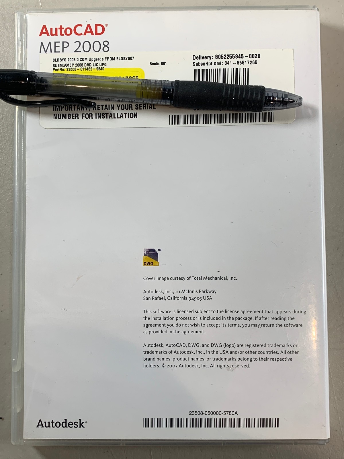 AutoDesk AutoCAD MEP 2008 Software Disc w/ Manual / Serial Number Upgrade