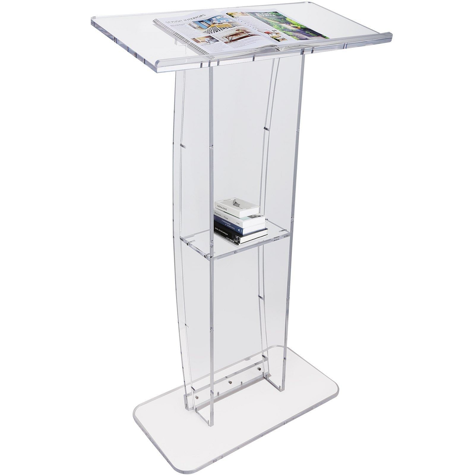 Acrylic Podium, 47″ Clear Acrylic Podium Stand with Wide Reading Surface & Stor