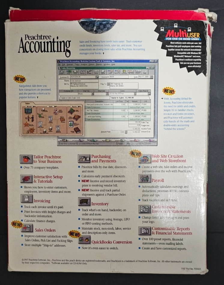 Peachtree Accounting 98 Complete Big Box Windows 95 3.1 PC Software Manuals Disk