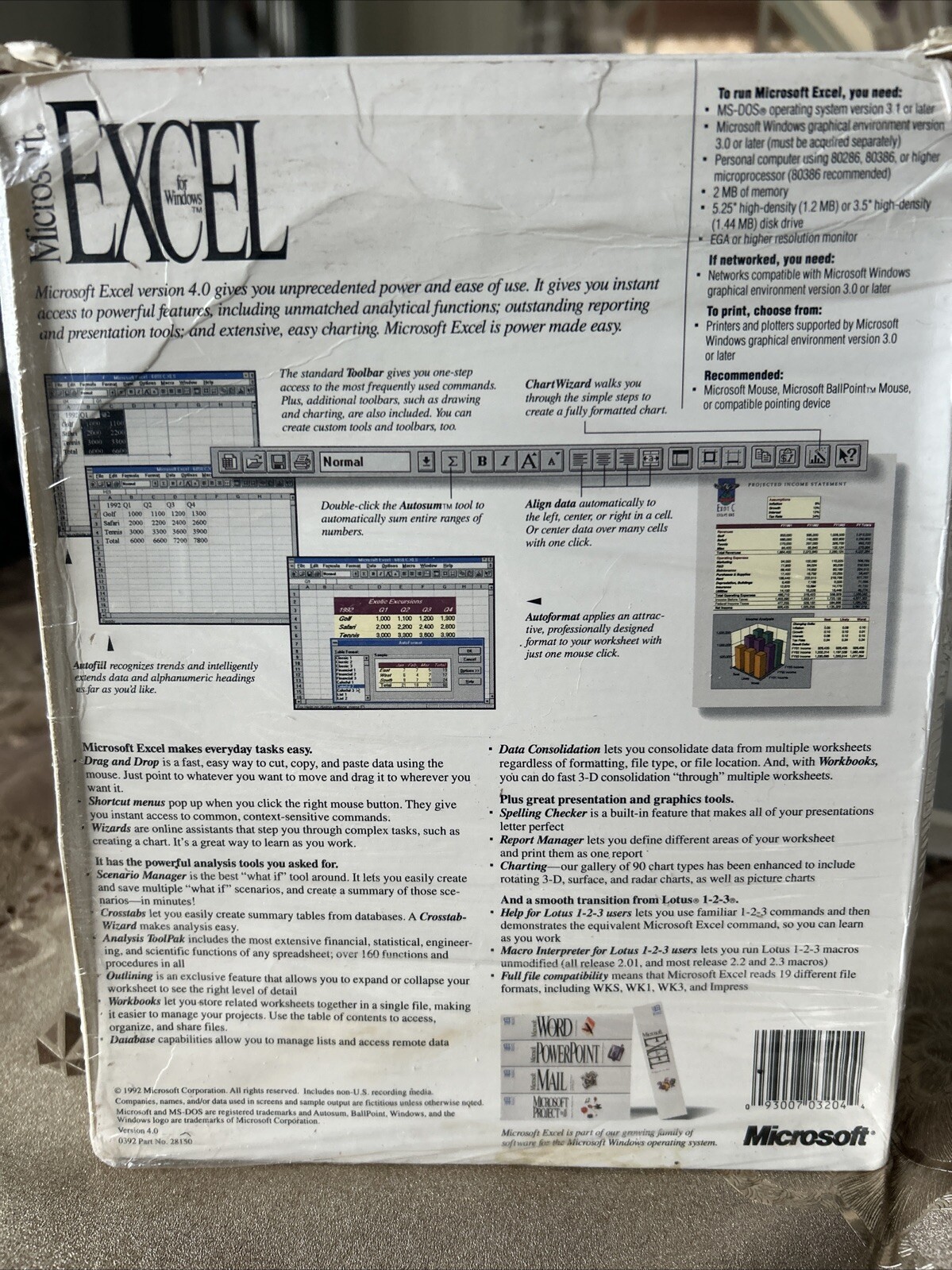 Vintage Microsoft Excel 4.0 on 3.5 HD Disk (New Open Box Sealed Disks) for PC