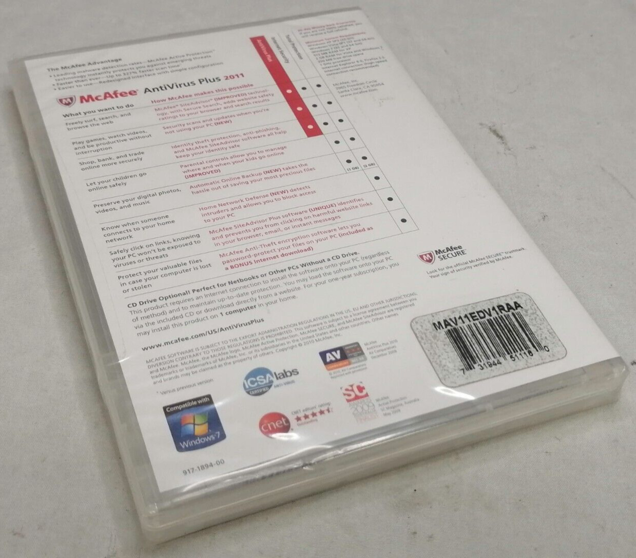 NIB McAfee AntiVirus Plus 2011 Software CD
