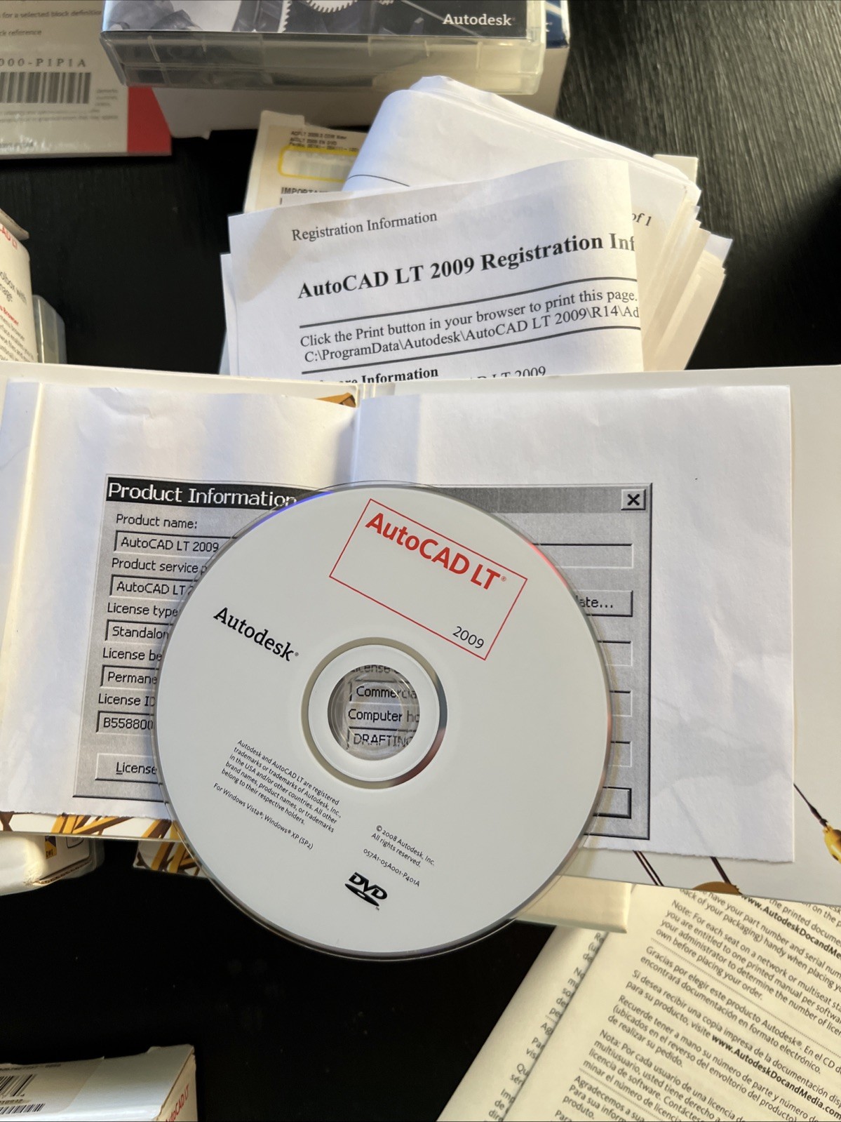 Autodesk AutoCAD LT 2009 Lot (3) +AutoCAD Mechanical 2009 Complete Disks, Docs
