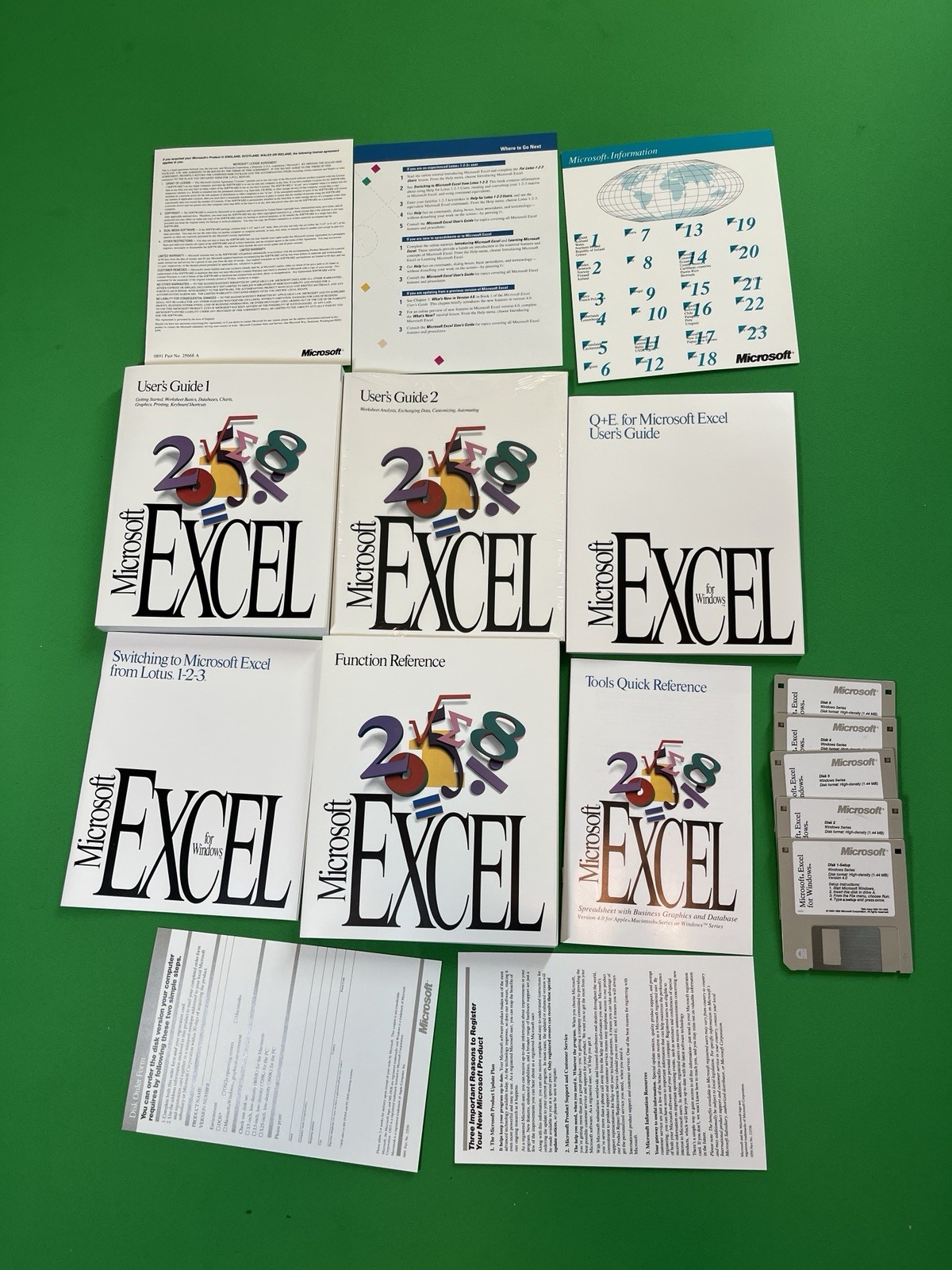 Vintage Microsoft Excel 4.0 Floppy Disks (5 Disks) for Windows Software 1992