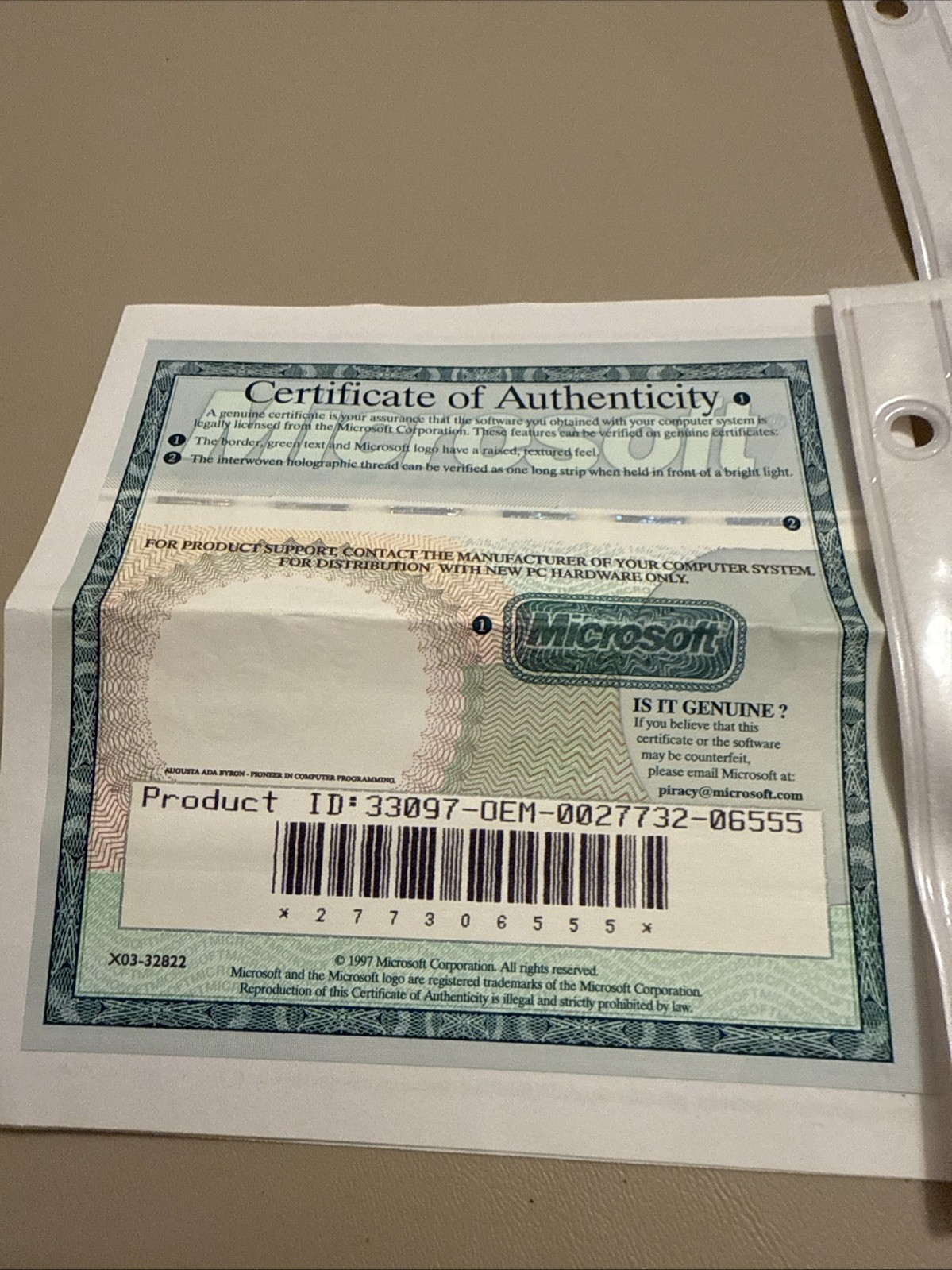 Microsoft Office 97 Small Business Edition With Certificate Of Authenticity