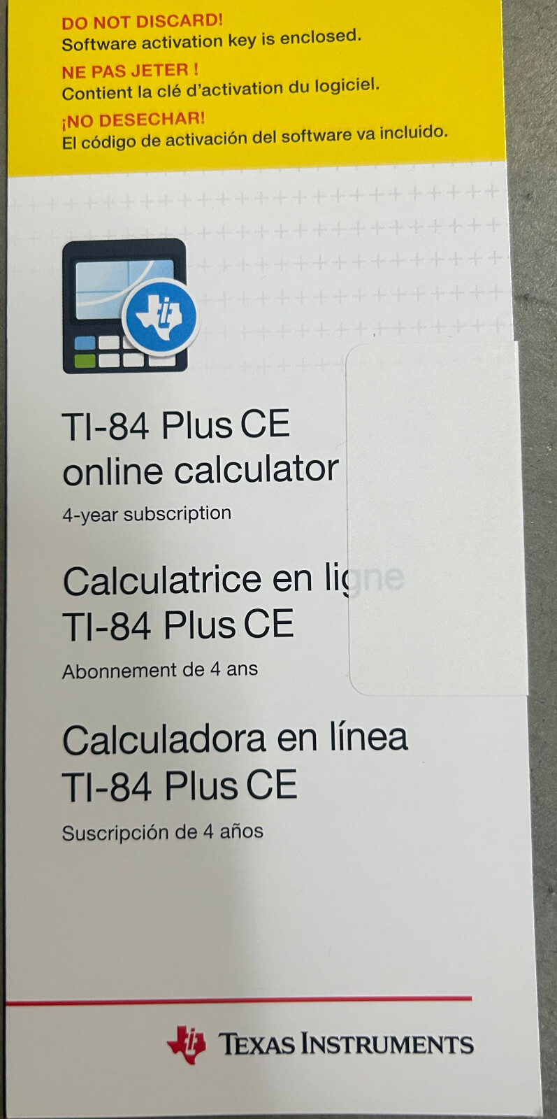 Texas instrument TI-84 PLUS CE Online Calculator Software 4-year Subscription