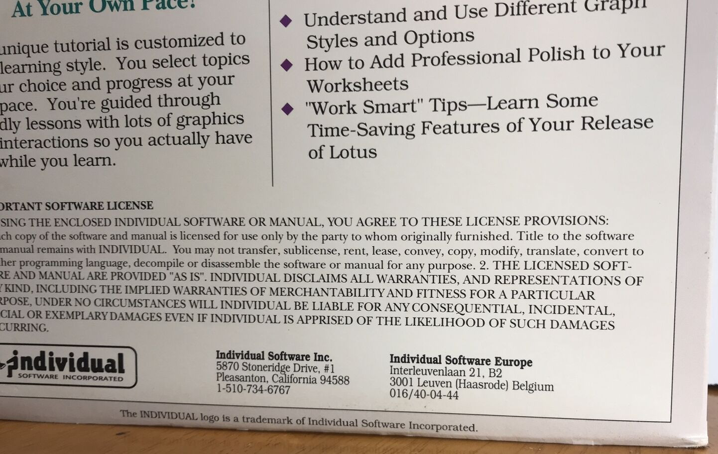 **Vintage LEARN TO USE LOTUS 1-2-3 INDIVIDUAL SOFTWARE TUTOR RETAIL PACKAGE