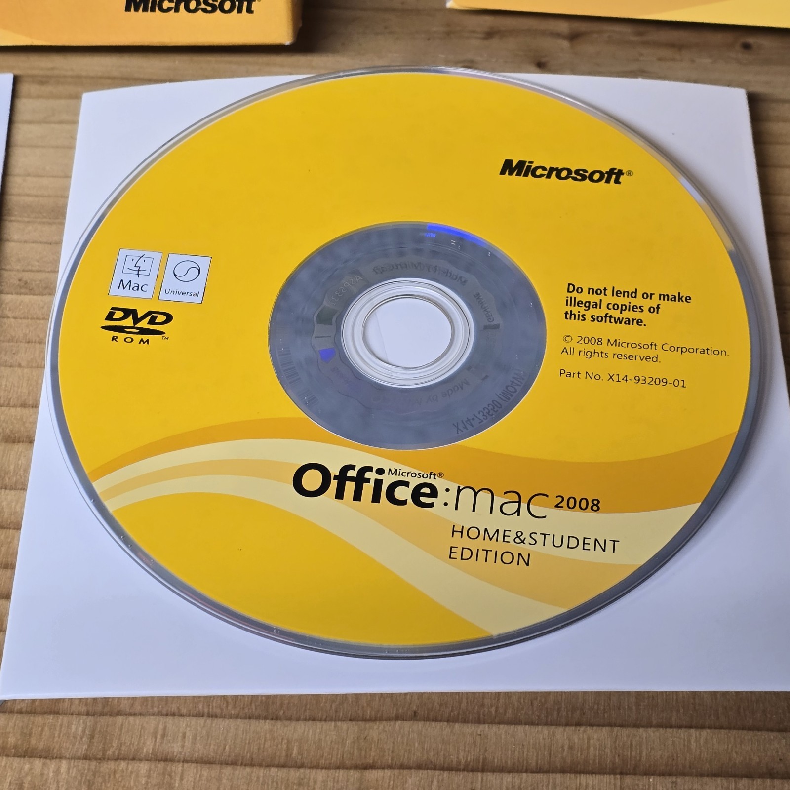 Microsoft Office 2008 Home and Student Edition for Mac Very Clean Disc