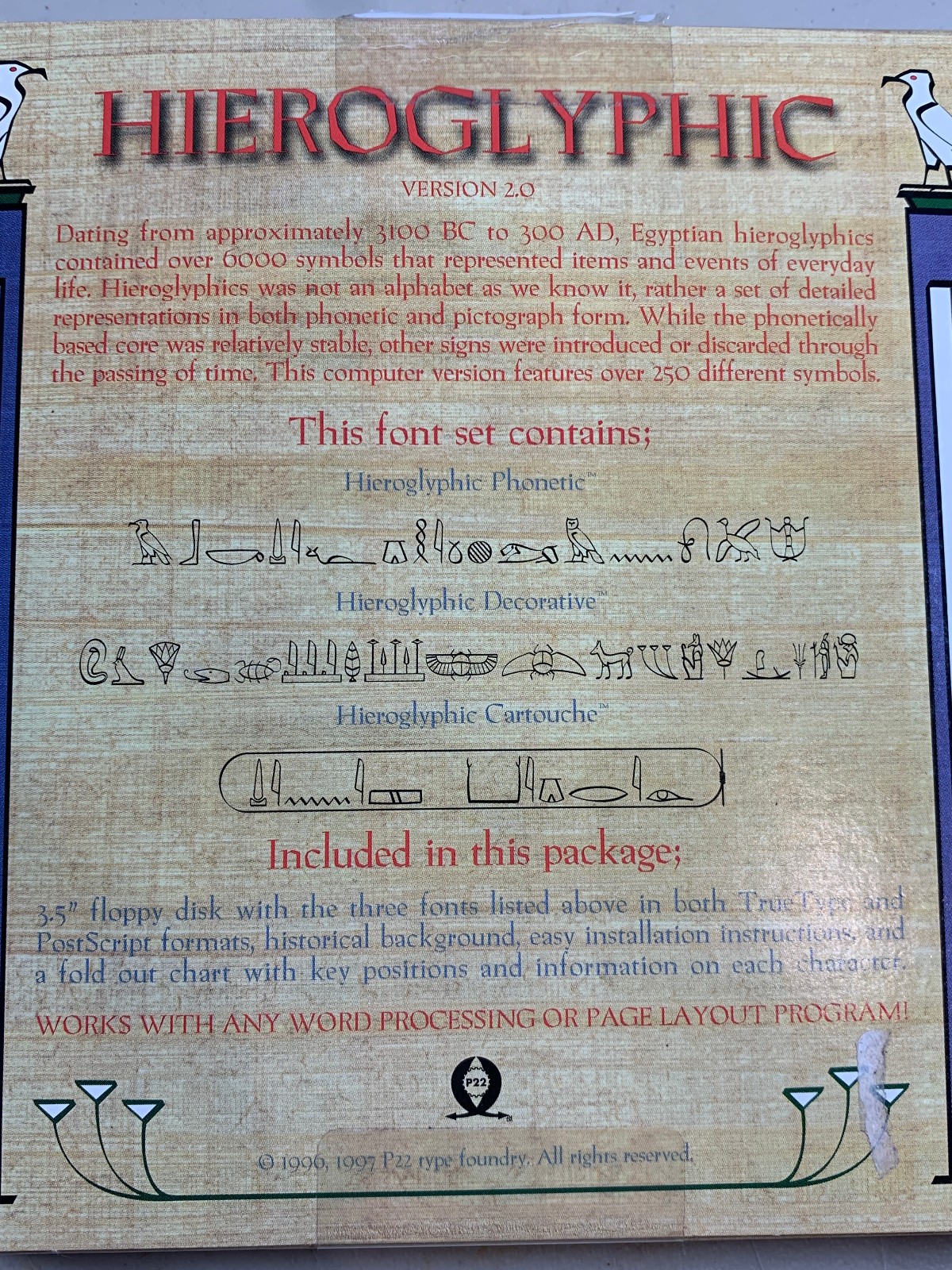 1997 P22 Foundry Hieroglyphic Computer Font Version 2.0 Windows 3.1 or Later