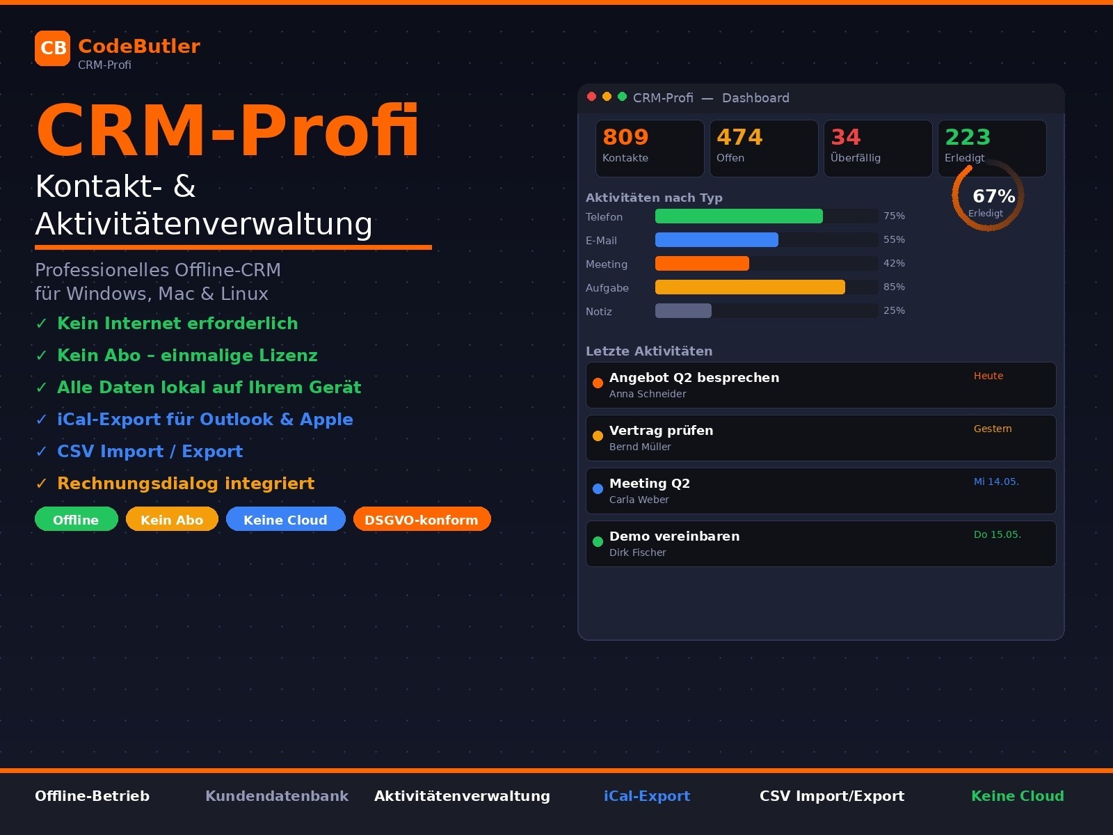 CRM Software Customer Management Contacts Activities Offline No Subscription Windows Mac