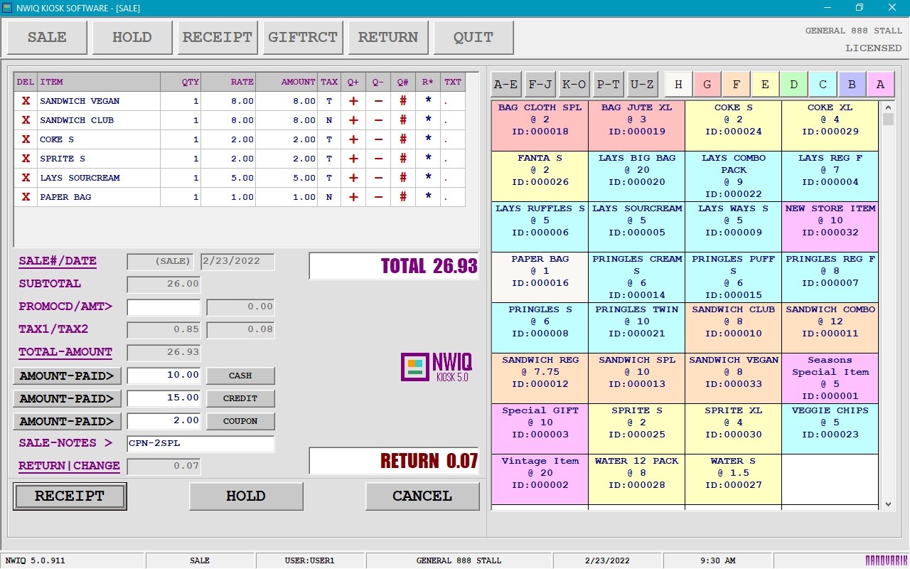 NWIQ Point Of Sale Software – Booth Inventory Billing