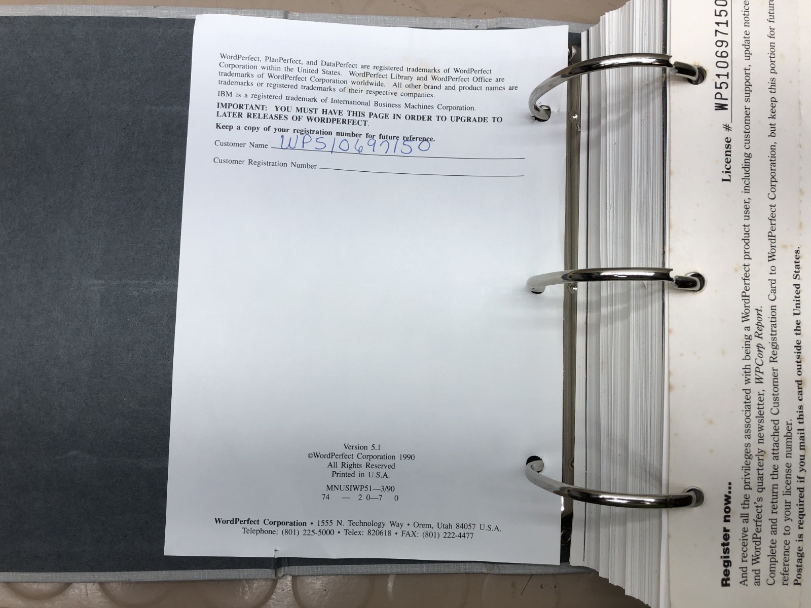 WordPerfect for DOS 5.1 Manual & Update Binder 1990 Box Slip Case IBM – No Discs