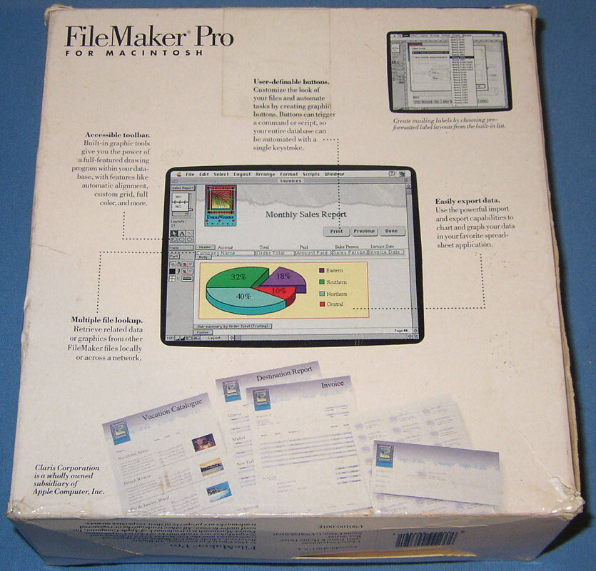 1993 Claris FileMaker Pro 2.0 Apple Macintosh OS System 7 on 3.5″ & 5.25″ Floppy