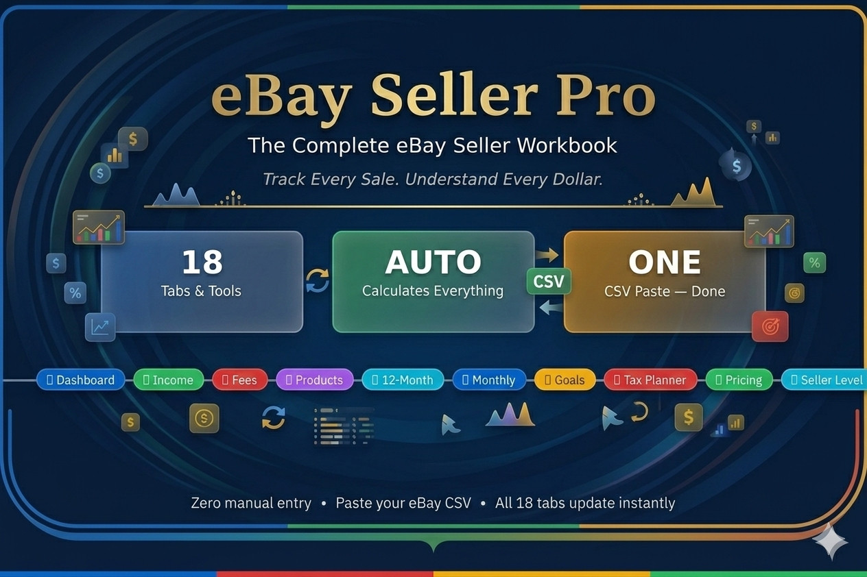 eBay Reseller Sales / Tax Spreadsheet Profit Expense & Inventory Tracker Excel