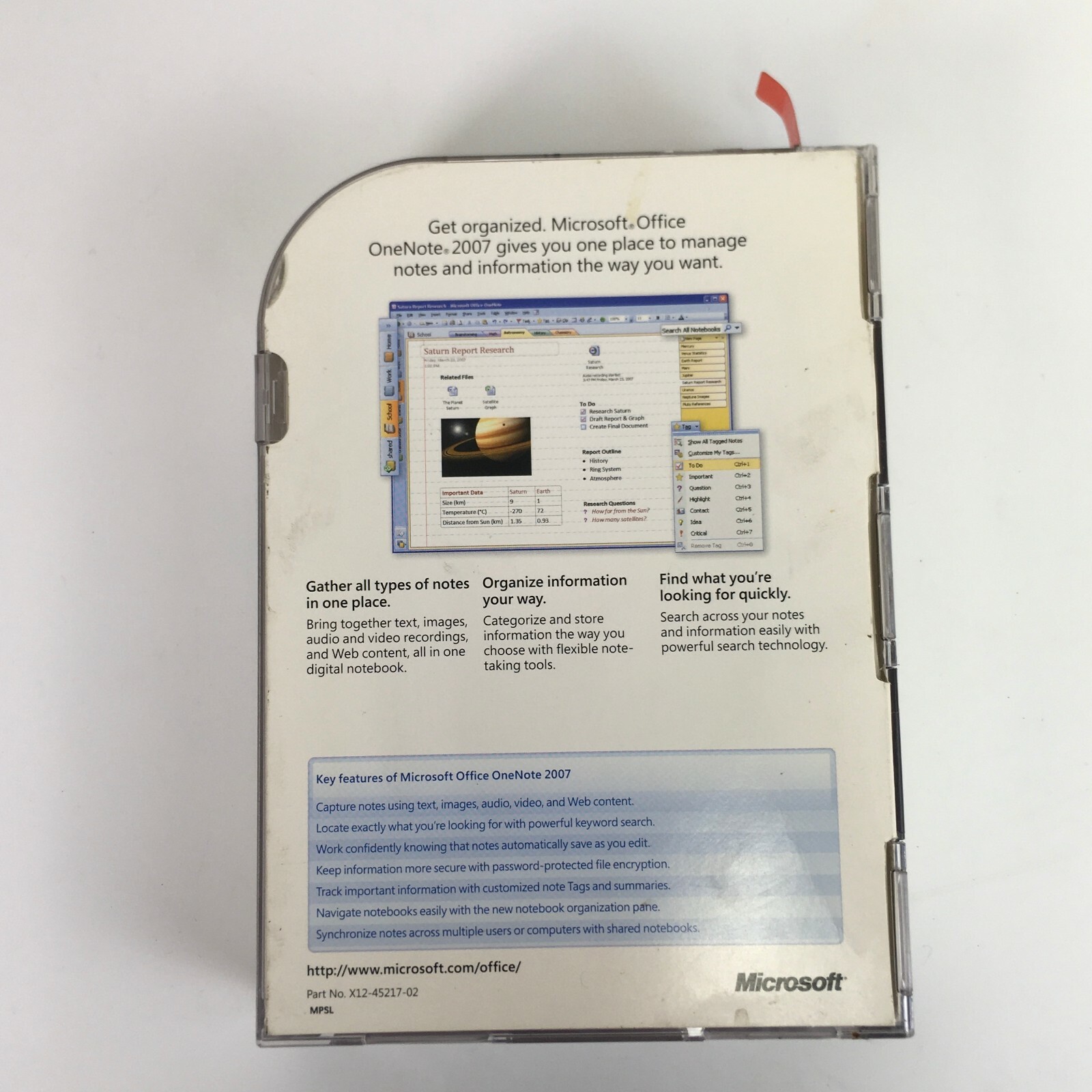 Microsoft Office OneNote 2007 Win32 English CD Part No. X12-45217-02