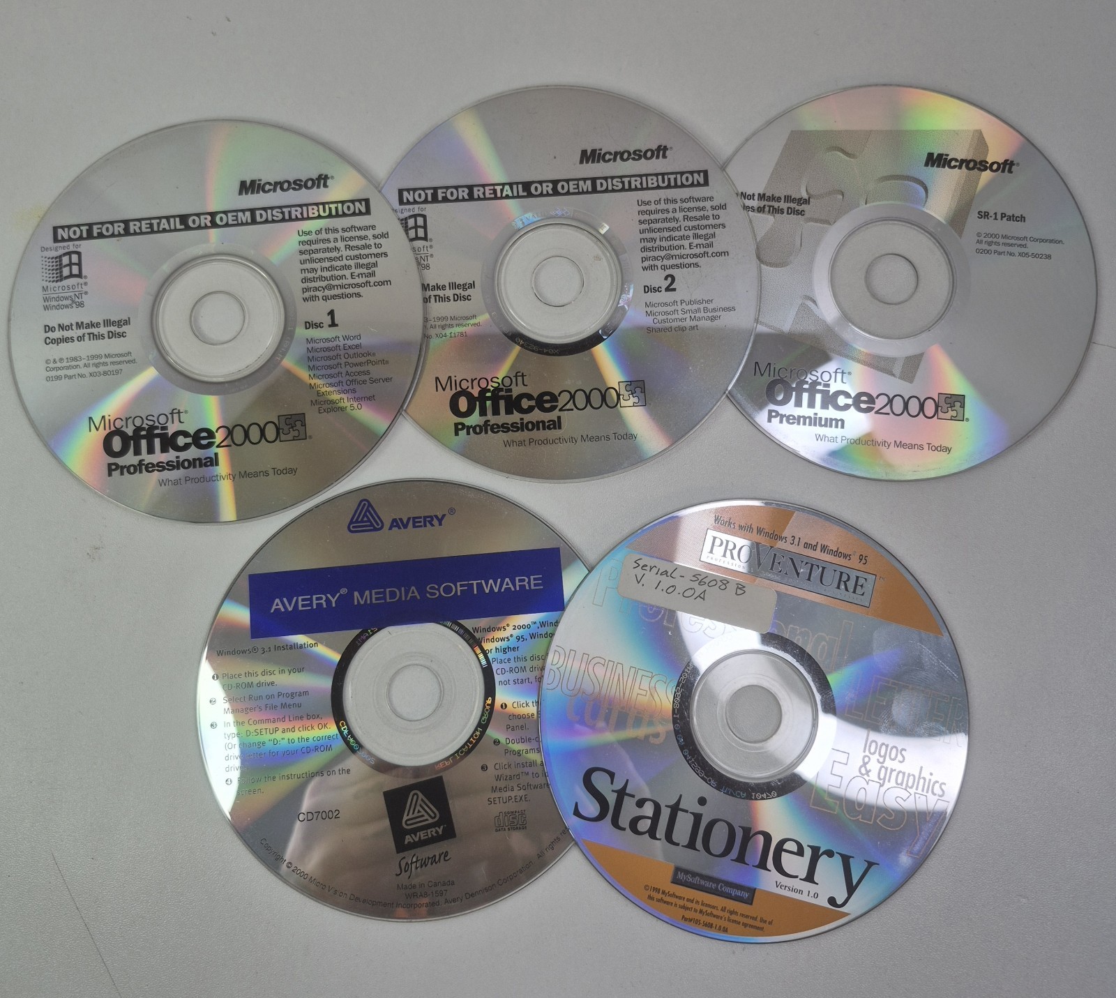 VTG 5 Disc LOT Microsoft Office 2000 PRO/prem Sr1 – Avery – Stationary