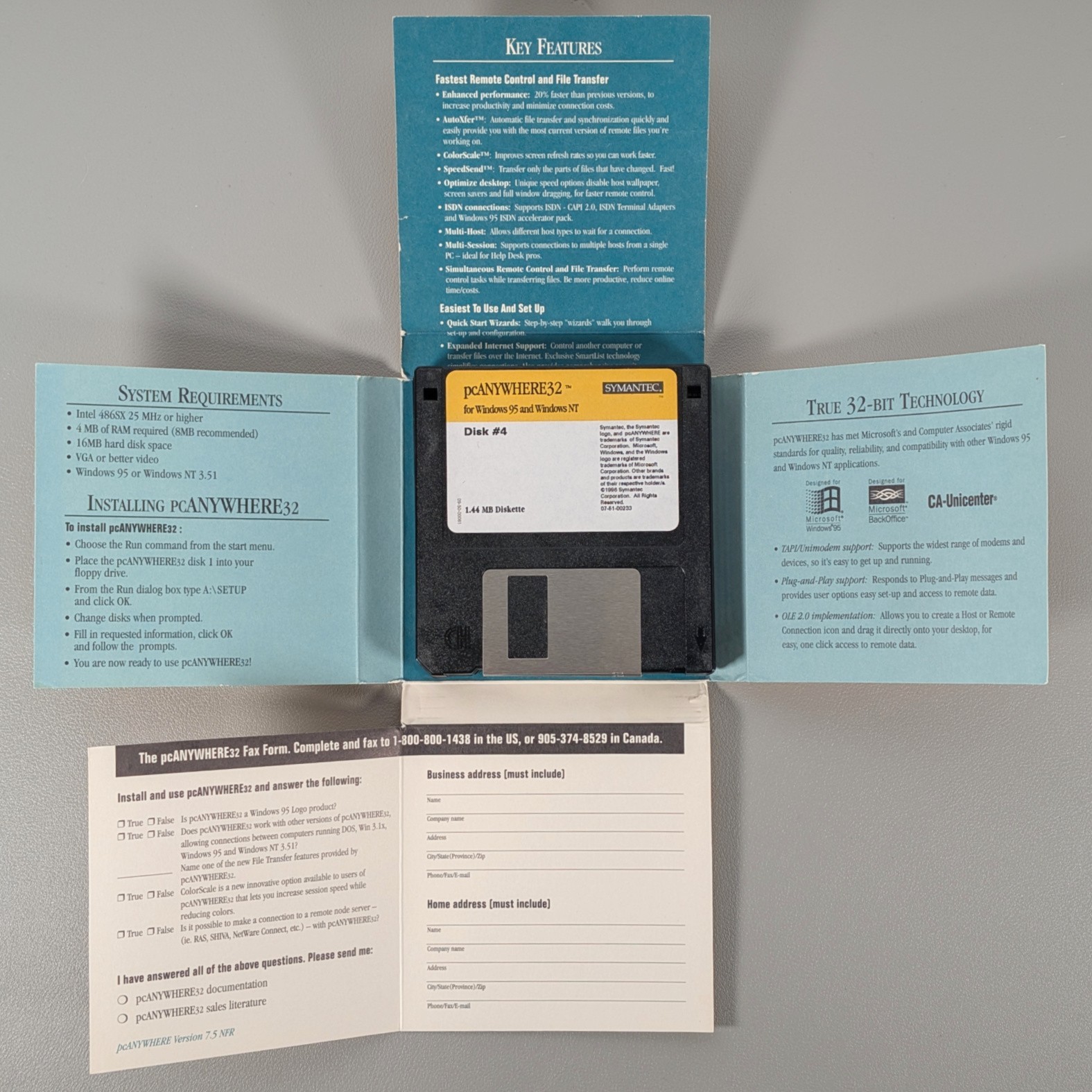 Symantec pcAnywhere 32 v7.5 for Windows 95 | 4 Floppy Disk Set | Reseller Copy