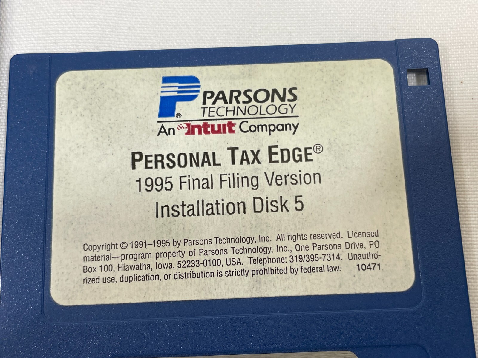 Vintage 1995 Parsons Technology Software State & Personal Tax Edge 3.5″ Floppy 7