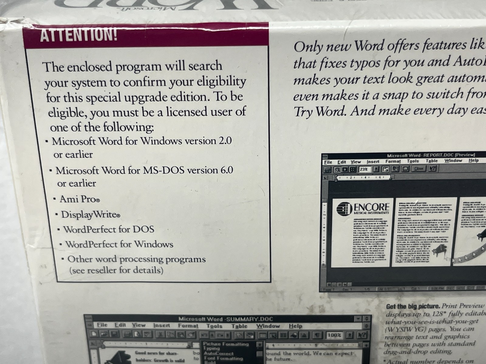 Microsoft Word Version 6.0 Special Upgrade Edition for Windows 3.5” High Density