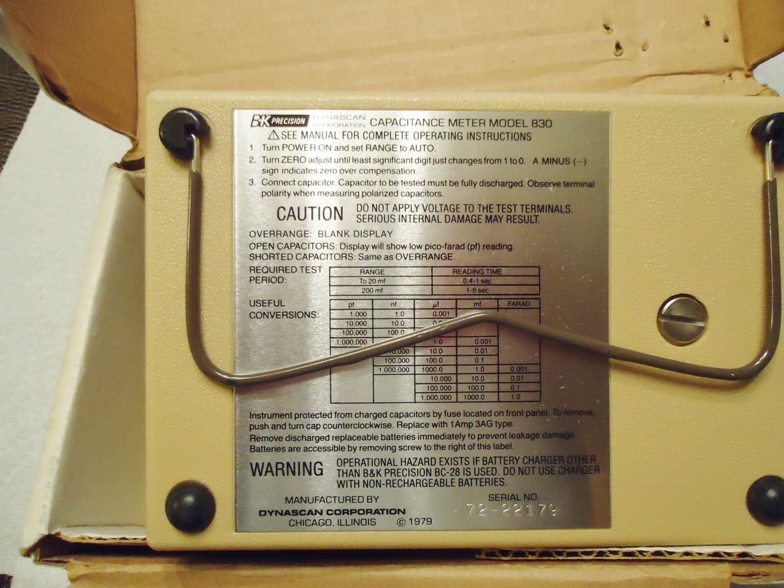 BK Precision Dynascan Corp. Model# 830, Autoranging digital capacitance meter.