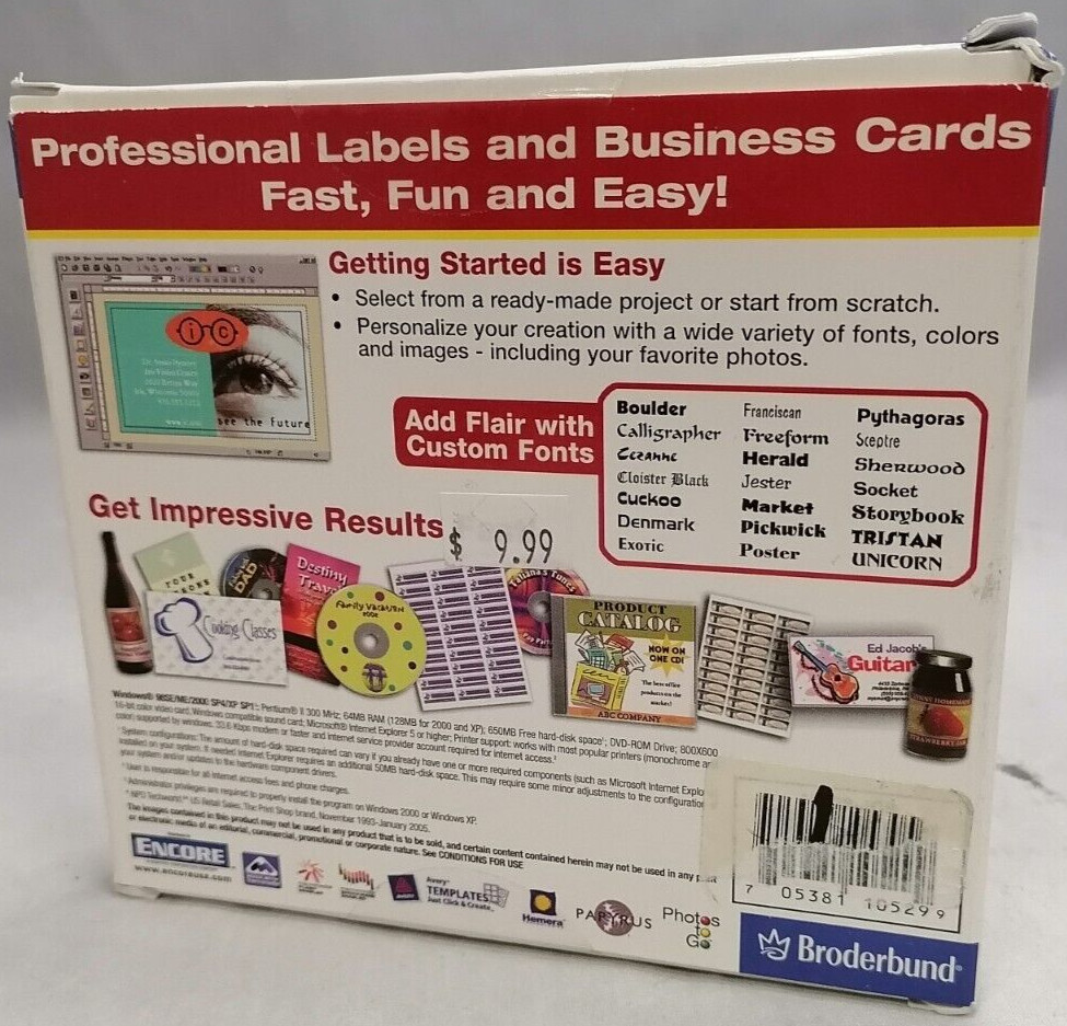 Vintage NIB Broderbund Printshop Label Creator & Business Cards