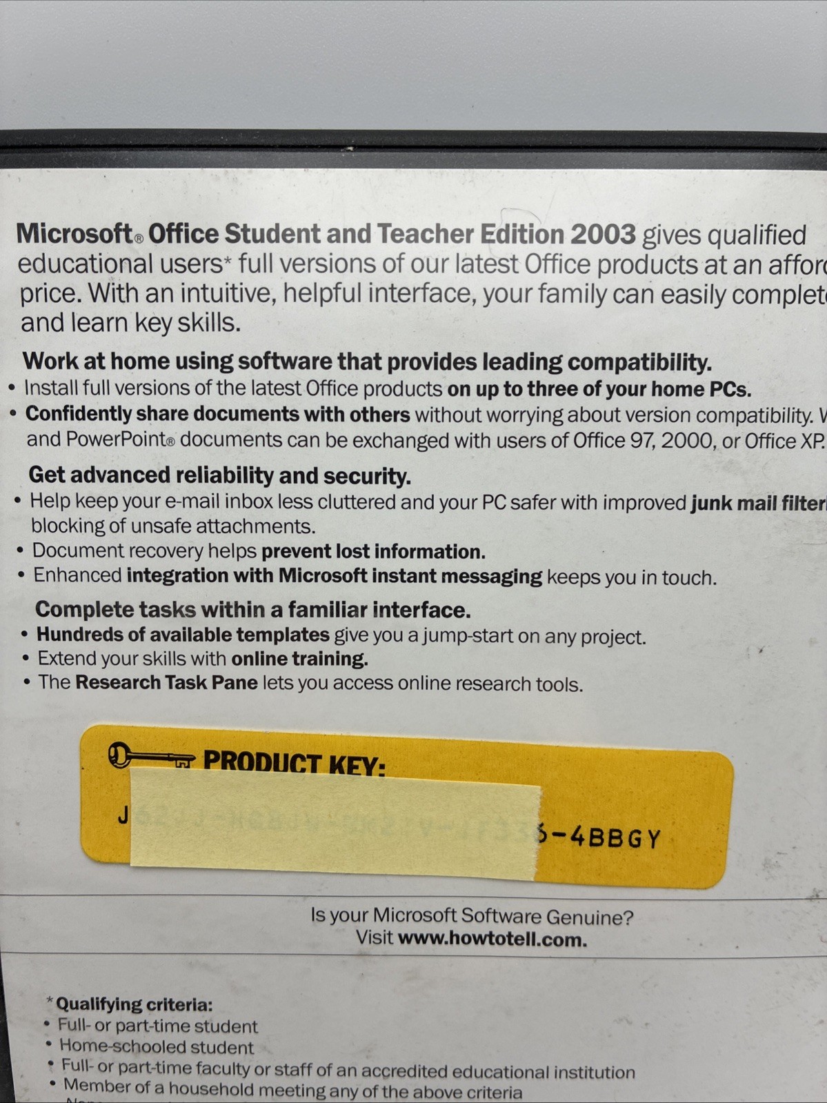 Microsoft Office Student and Teacher Edition 2003 Word Excel w/ Key