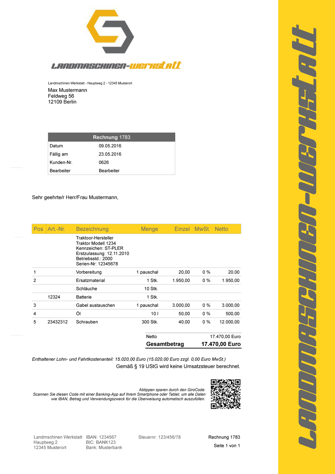 Traktoren Werkstatt verwalten,Angebote,Rechnungen,Durchsichten von Landmaschinen