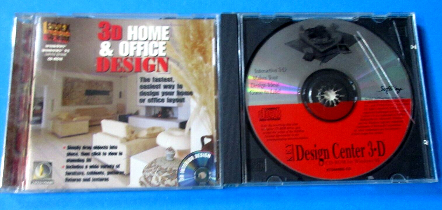Lot of 3: SoftKey Design Ctr 3D 1995 + 3D Home & Office Design Software+Home De