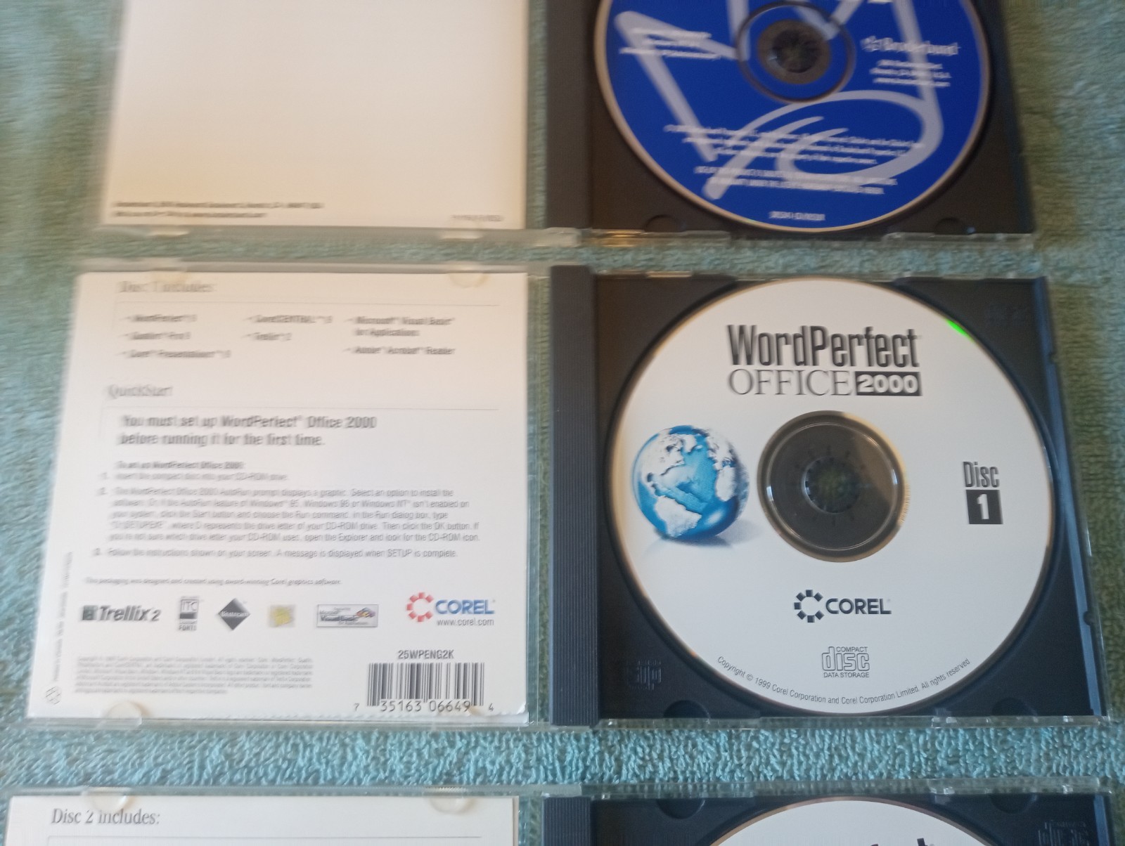 Corel WordPerfect Office 2000 – 2 CD’s And Broderbund Clickart Fonts CD