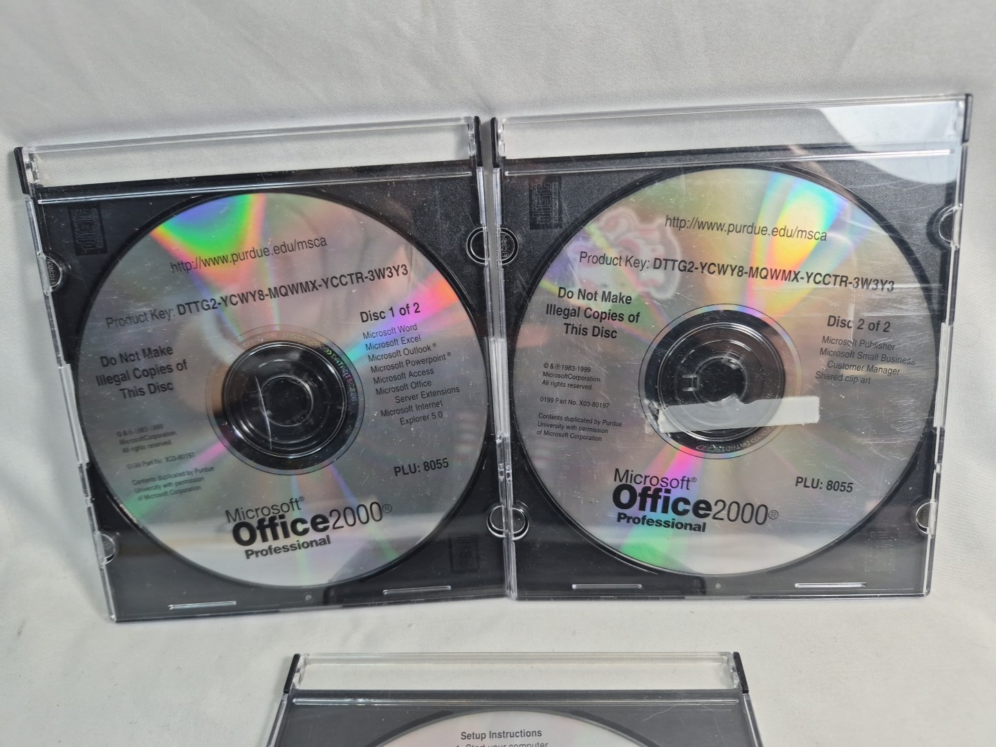 Microsoft Office Professional 2000 Purdue 1983-1999 2 Disk Word Excel Outlook