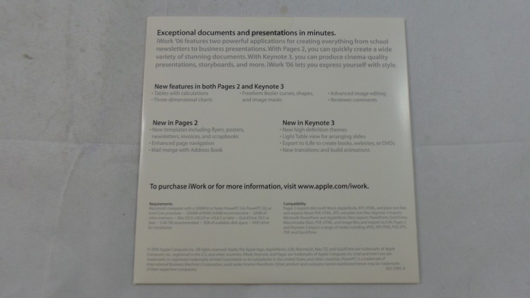 2006 Apple iWork 06′ – Mac DVD – VGC (MA222Z/A)