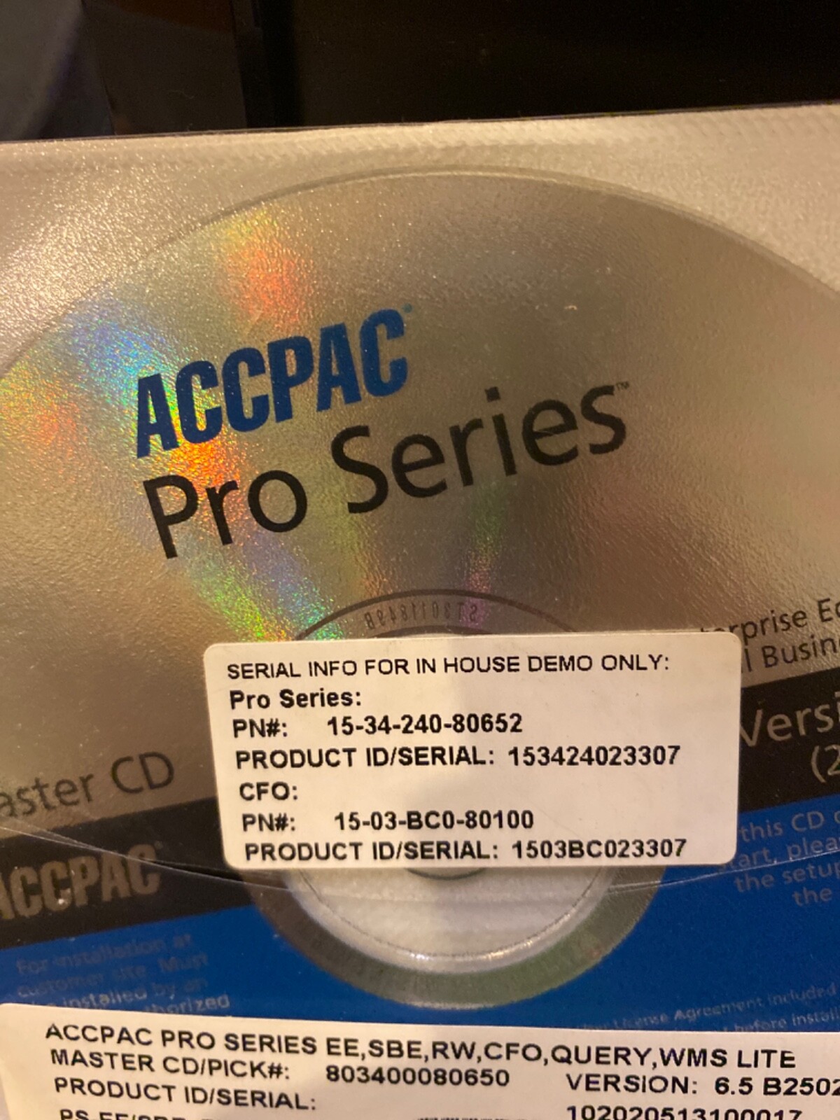 NEW ACCPAC Pro Series 6.5 EE, SBE, CFO, Query, WMS, INFO. Master CD. All module