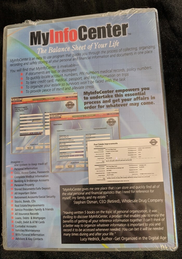 MY INFO CENTER the balance sheet of your life (CD-ROM) New Sealed