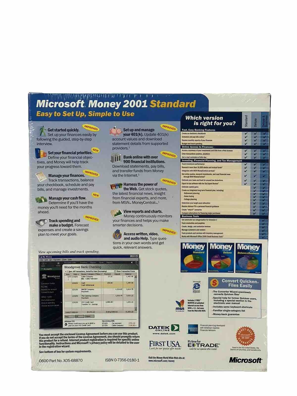 Vintage Microsoft Money 2001 Financial Suite PC Big Box – New Sealed NOS